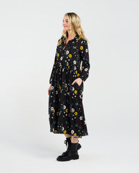 Geneva Button Placket Dress (Black)