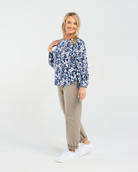 Donna Pintuck Sleeve Top (Navy)