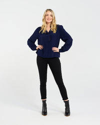 Amelia Lace Trim Shirt (Navy)