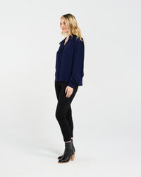 Amelia Lace Trim Shirt (Navy)