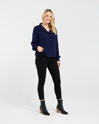 Amelia Lace Trim Shirt (Navy)