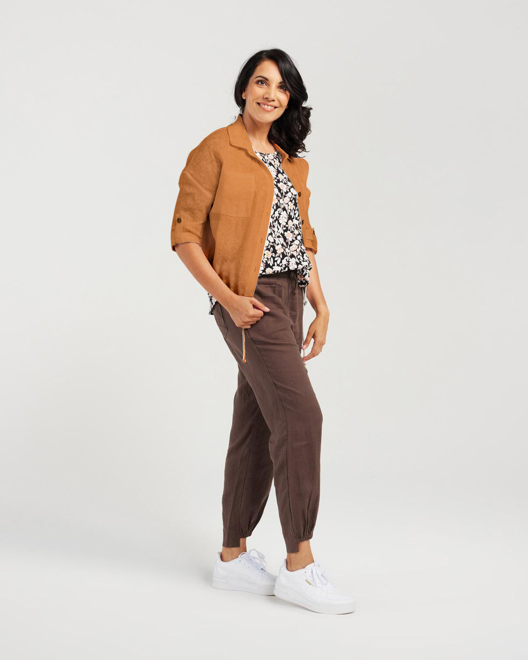 Drawstring Cropped Linen Jacket