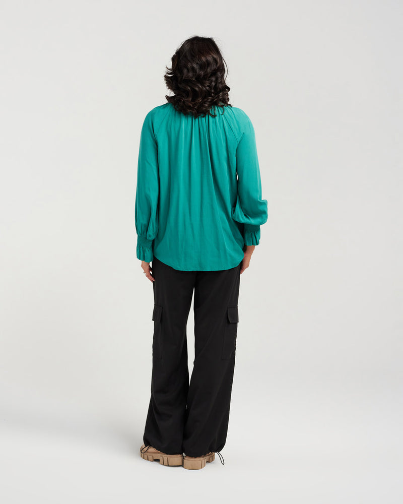 Tie Neck Gathered Yoke Top