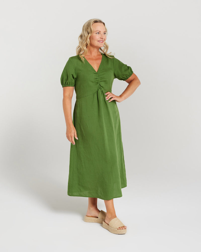 Tencel Linen Gathered Front Dress