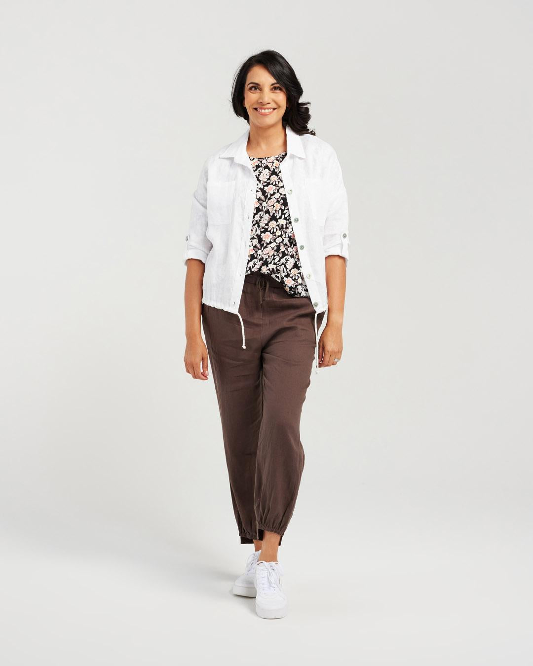 Drawstring Cropped Linen Jacket